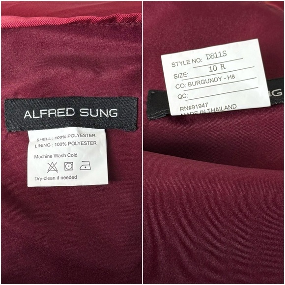 NWT ALFRED SUNG Burgundy Satin Twill Off Shoulder Draped V-Neck Ball Gown 10 - Picture 4 of 4